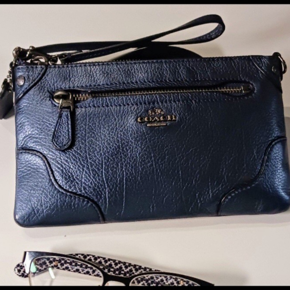 Coach Navy Blue Metallic Wristlet
